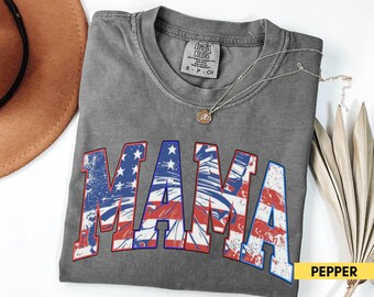 Retro American Mama Comfort Colors T-Shirt: 4th of July USA Tee