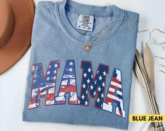 Retro American Mama Comfort Colors T-Shirt: 4th of July USA Tee