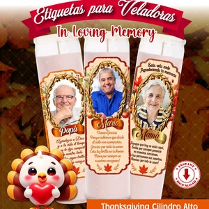 Etiquetas para velas ESPAÑOL Thanksgiving en recuerdo amoroso