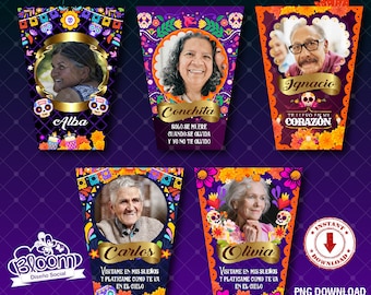 Candle labels, day of the dead PNG customizable, editable