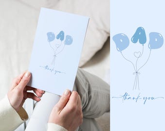 Biglietto di auguri stampabile per la festa del papà / Palloncino di ringraziamento per papà / Minimalista blu