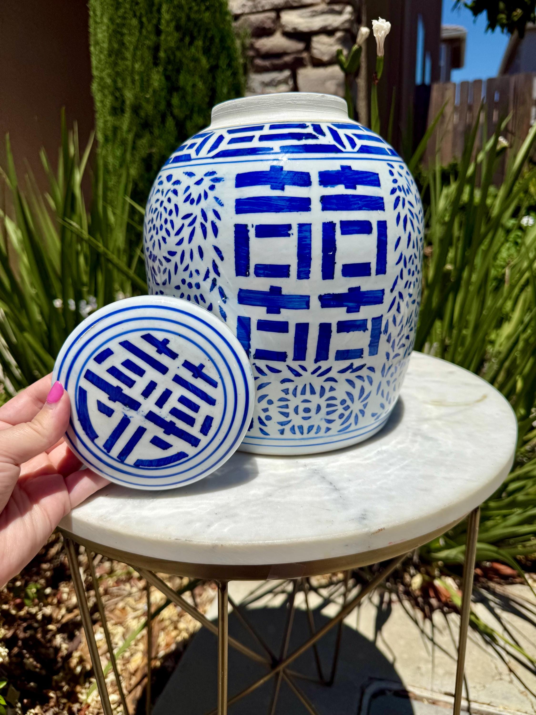 ジャンクジャーナル雑記帳　Porcelain Heads2 Vintage Double Happiness Chinese Ginger Jar Large Ceramic Lidded