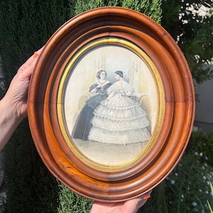 Antique French Victorian Lady Fashion La Mode Illustree Wooden Frame Print