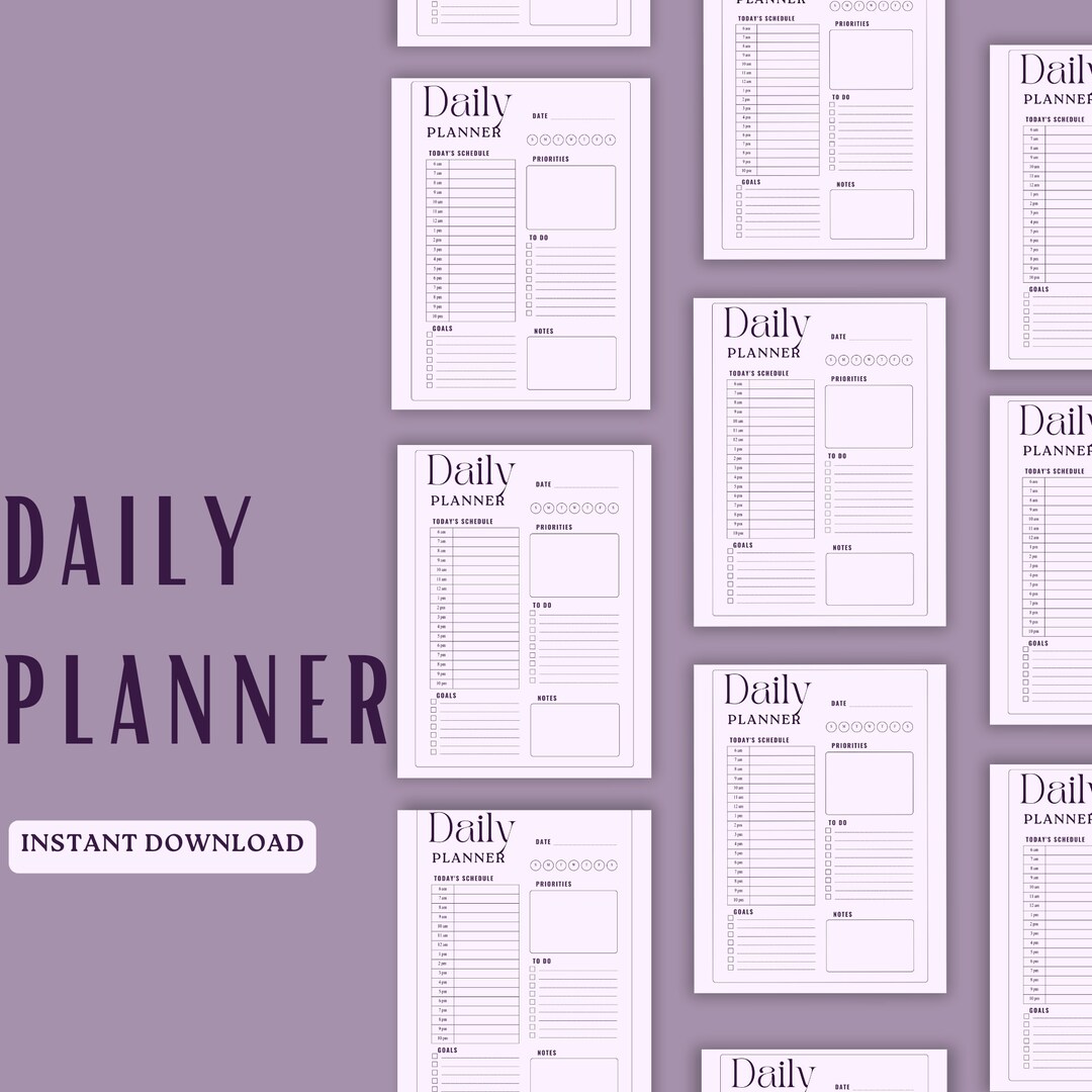 Daily Productivity Planner | Printable Schedule, to Do List (digital ...