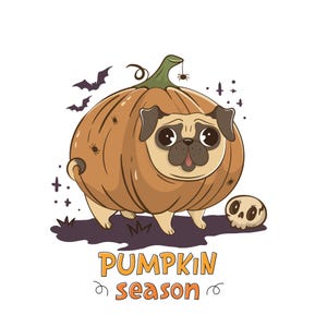 Pug Halloween Png Graphic And Print, Digital Download, Clipart, Spooky Season Pumpkin, Scrapbook, Instant Download, Dog Clothing Graphic