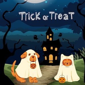 Dog and Cat Halloween Png Graphic And Print, Digital Download, Clipart, Spooky Season Fall, Scrapbook, Instant Download, Clothing Graphic