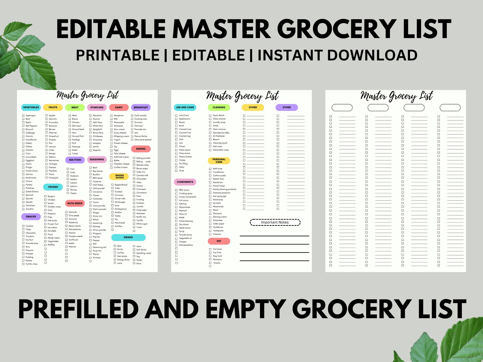 Master List Label Printable Master Grocery List: Editable Meal Planner (digital Download ...