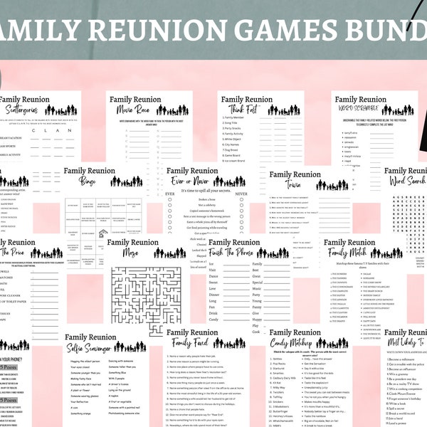 Familientreffen-Spielepaket, bearbeitbare Familienspiele, druckbare Spiele, lustige Spielepaket, 8,5 x 11 Zoll 50 Spiele, Familienfeierspiele