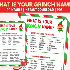 Qual è il tuo nome Grinch? Gioco Grinch Christmas Party Game, The Grinch Party Games, Giochi di Natale per bambini, Merry Grinchmas