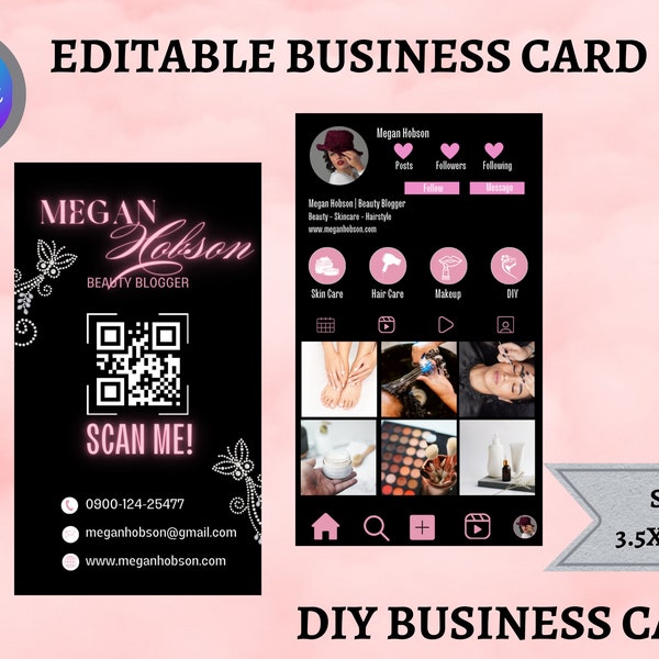 Instagram Business Card Template DIY Digital Business Card | Business Card Design Custom Business Card | Small Business Cards Canva Template