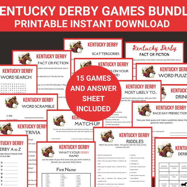 Kentucky Derby Printable Games |Kentucky Derby Games |  Derby Games Bundle | Horse Party Games | Kentucky Derby Party | Kentucky Derby Sign