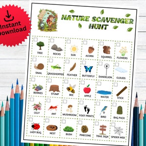 Nature Scavenger Hunt, Printable, Nature Walk, Camping Game, Science Activity for Kids, Summer Kids Activities, Outdoor Scavenger Hunt