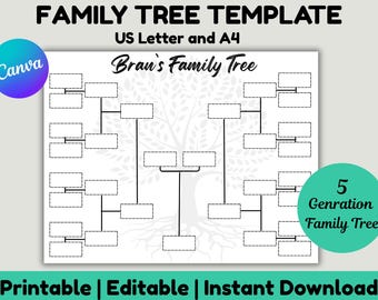 5 Generation Family Tree Chart: Editable Genealogy Template (PDF)