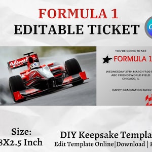 Bearbeitbare Formel 1 Geschenkkarte | Bearbeitbares Formel 1 Ticket | Muttertagsgeschenk | Abschluss Jahrestag Geschenk |Souvenir Erinnerungsstücke Andenken