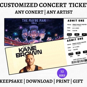 Angepasste Konzertkarten-Vorlage |  Konzertkarte | Geschenk |Custom Surprise druckbare Konzertkarten | Geschenkidee Event Ticket Vorlage