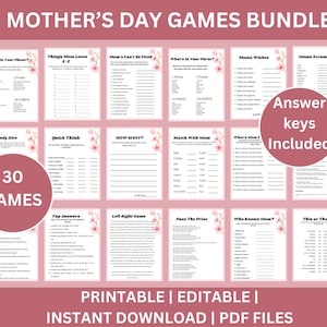 Paquete de juegos del Día de la Madre Juegos de brunch del Día de la Madre editables e imprimibles / Dados de caramelo / Pasar el juego de regalo / Quién conoce a mamá / Mejor Día de la Madre