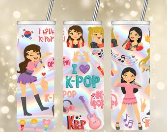 Envoltorio para vaso de Kpop Chibi Demon Hunters: Diseño de sublimación de 20 oz y 30 oz, vaso delgado del grupo Kpop, regalo para fans de Huntrix (descarga digital)