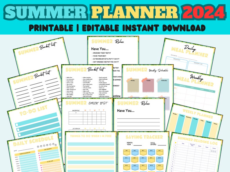 Editable Summer Calendar Poster Printables Family Planner Checklist ...