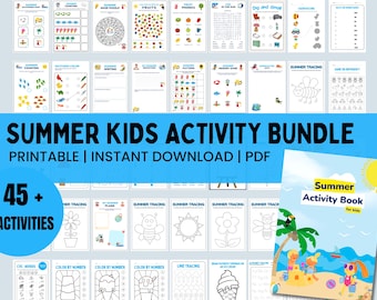 Summer Activity Bundle: Preschool Kindergarten Worksheets (45+ Pages) (Digital Download)
