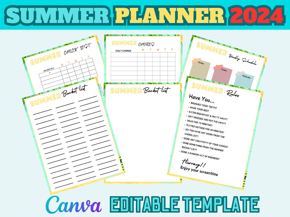 Editable Summer Calendar Poster Printables Family Planner Checklist ...
