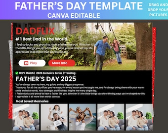 Dadflix Film Poster Vorlage: Vatertag Fotogeschenk (Digitaler Download)