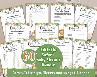 Lot modifiable de jeux de baby shower Safari (fichier PDF)
