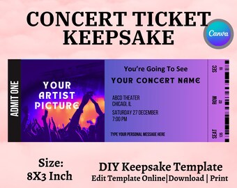 Custom Concert Ticket | Event Ticket | Valentine's Day Gift |  Movie ticket Editable | Show Ticket | Surprise Boarding Pass  | Music fans