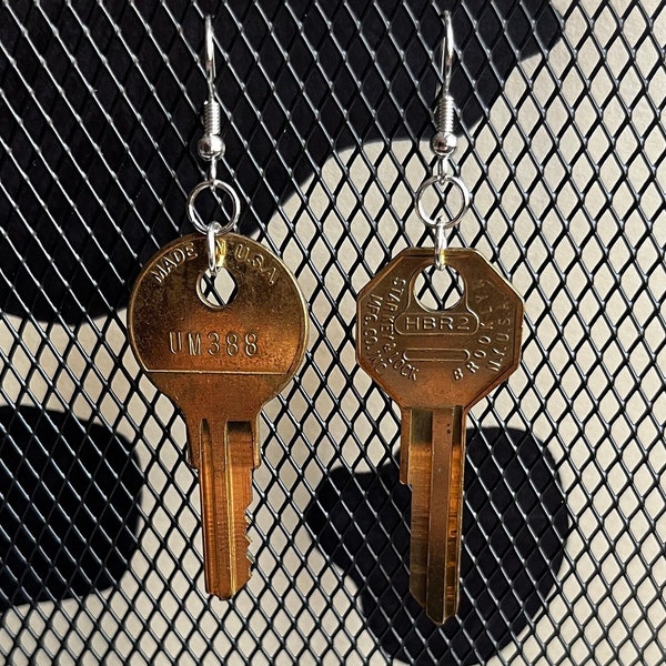 Mismatched Vintage Mail Key Earrings - “Star Key & Lock Brooklyn” engraving