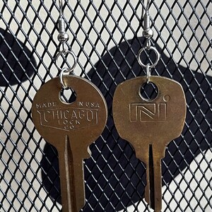 Mismatched Vintage Mail Key Earrings - Chicago Lock Co. engraving