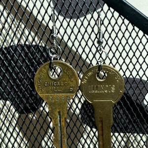 Vintage Mail Key Earrings - Chicago, Illinois engraving