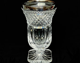 Crystal vintage vase on foot, with sterling silver rim, England