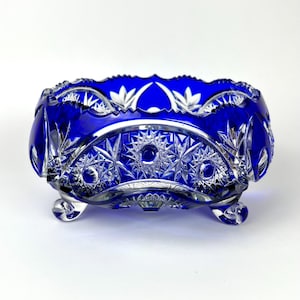 Crystal Vase, Candy Bowl, Blue cobalt, colored crystal, Germany Vintage