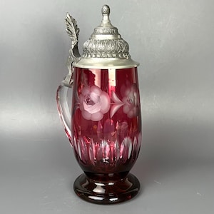 Crystal Beer Mug with pewter lid | Germany vintage