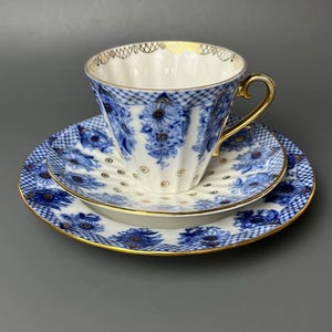 Porcelain LFZ Lomonosov Tea Cup Saucer Plate, Imperial Porcelain, vintage USSR LFZ