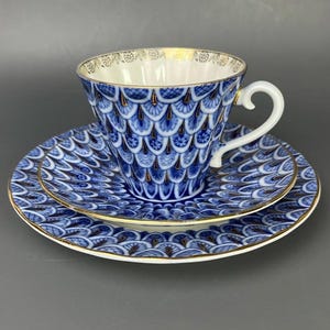 Porcelain LFZ Lomonosov Tea Cup Saucer Plate, Imperial Porcelain, vintage USSR LFZ