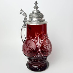 Crystal beer mug with pewter lid, Germany vintage
