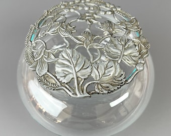 Glass Potpourri Jar with Pewter Lid Flowers | Vintage Germany