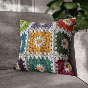 Crochet style print flower pillow cover or complete Boho Living Room Decor, Crochet Inspired throw pillow, flower pillow cover, gift for mom