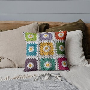 Crochet style print flower pillow cover or complete Boho Living Room Decor, Crochet Inspired throw pillow, flower pillow cover, gift for mom