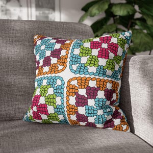 Crochet style print flower pillow cover or complete, Ethiopian Pillow, Crochet Inspired throw pillow, flower pillow cover, African pillow