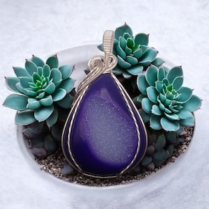 Sterling Silver Dyed Druzy Agate Pendant – Sparkling Geode Gemstone Necklace