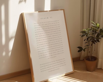 Psalm 91 He is My Refuge and My Fortress, My God, in Whom I Trust, Modern Minimalist Neutral Christian Wall Art (Digital Download)