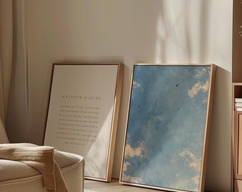 Matteüs 6-tekstenset: kijk naar de vogels, minimalistisch christelijk interieur (digitale download)