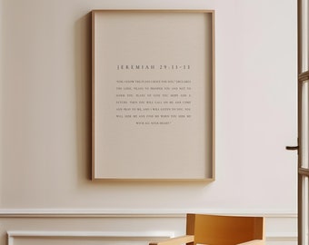 Geremia 29:11-13 Arte murale cristiana moderna, minimalista e neutra, perché io conosco i piani che ho per voi, poster stampabile con versetto biblico minimalista