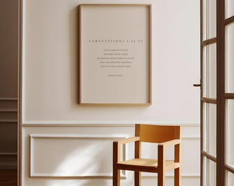 哀歌 3:22-23 モダンミニマリストクリスチャンウォールアート、あなたの忠実さは偉大です絵画、ニュートラル聖書の壁装飾印刷可能