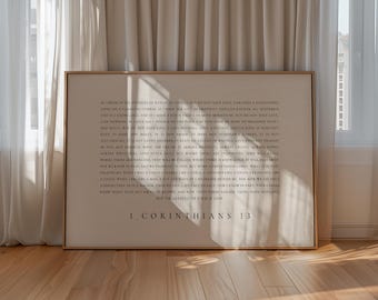 1 Corinthians 13 (Full Version) Modern Minimalist Christian Wall Art, Love is Patient Love is kind art, Neutral Minimalist Bible Verse
