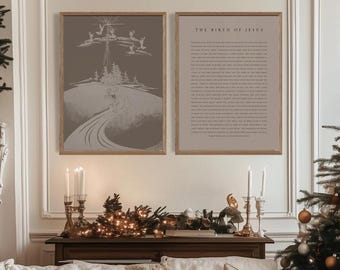 Holiday Art Nativity Scene Print Set: Beige Festive Christmas Wall Art (Digital Download)
