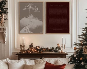 Holiday Art Nativity Print Set: Vintage Red Festive Christmas Story Wall Art (Digital Download)