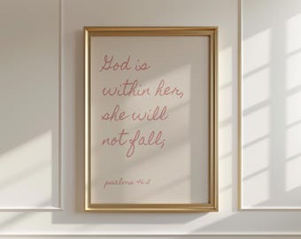 Psalms 46:5 God is Within Her, She will not Fall (Baby Pink) Cute Girly Christian Wall Art, Trendy Coastal Bible Art, Girls Bedroom Decor