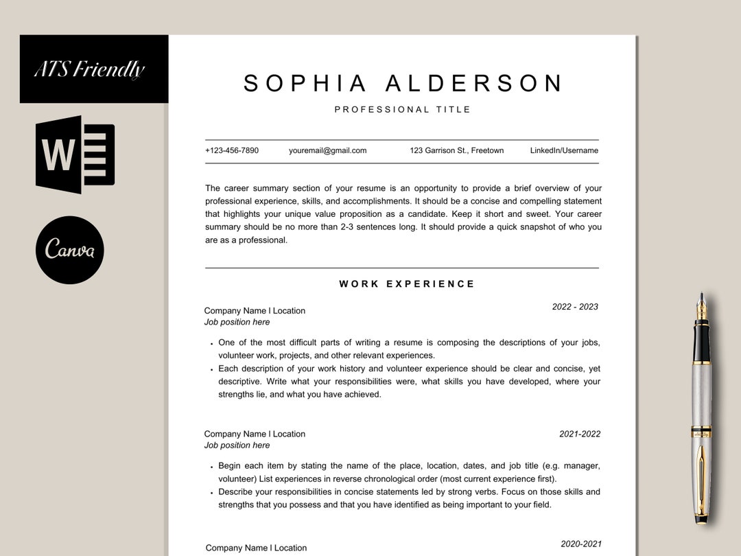 ATS Friendly Resume Template CV Template Professional - Etsy
